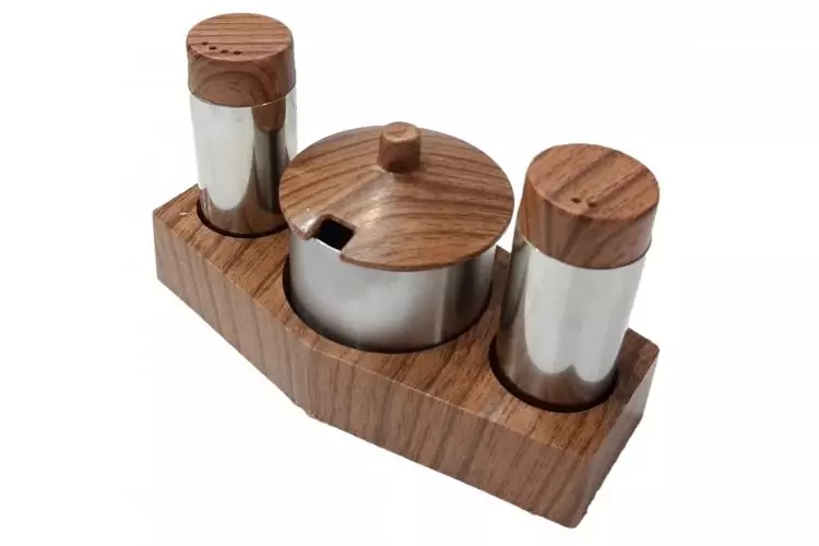 3 Lü Baharatlık Tuzluk Takımı Ahşap Görünümlü - 1