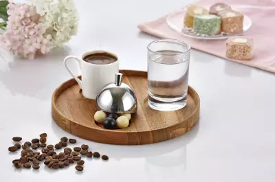 Biradlı Ahşap Yuvarlak Türk Kahve Seti 19x2 cm (GRV-301)