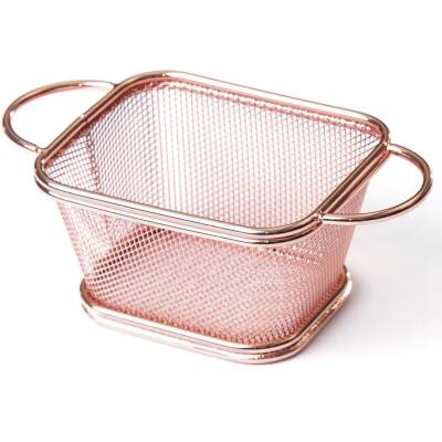 Biradlı Çift Kulplu Dikdörtgen Patates Sunum Sepeti (Bakır) (BRD-ST05-B)