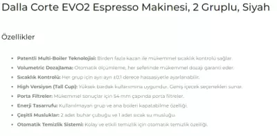 Dalla Corte EVO 2 Espresso Kahve Makinesi, 2 Gruplu Siyah, EVO2-H-2-N - 4