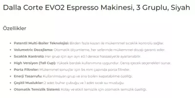 Dalla Corte EVO 2 Espresso Kahve Makinesi, 3 Gruplu Siyah, EVO2-H-3-N - 4