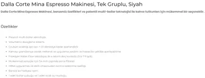 Dalla Corte Mina Espresso Kahve Makinesi, Tek Gruplu Siyah, MINA-1-C - 4