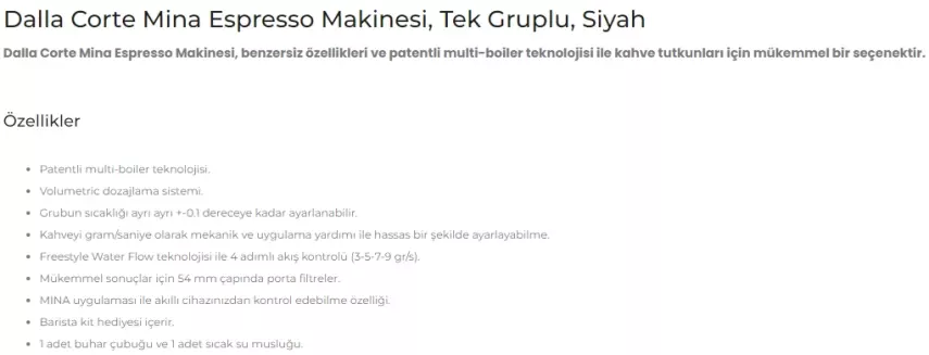 Dalla Corte Mina Espresso Kahve Makinesi, Tek Gruplu Siyah, MINA-1-C - 4