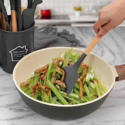 Epinox Silikon Servis Spatulası Ahşap Sap 31,5 cm (ASP-12) - 2