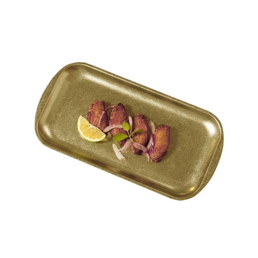 Biradlı Groovy Açık Büfe Retro Sunum Tabağı (Altın) 37x20x1,5 cm (GRV-R241005-Altın) - 1