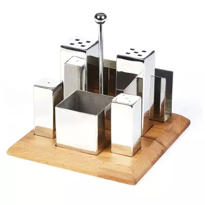 Biradlı Groovy Altılı Kare Tuzluk Baharatlık Takımı (GRV-259)