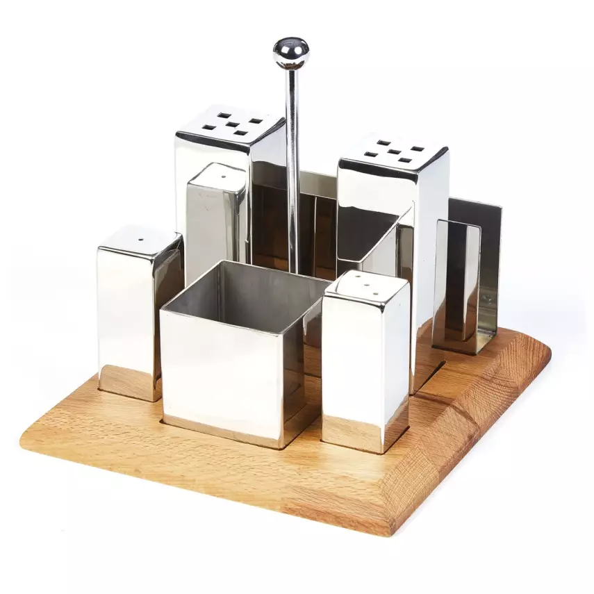 Biradlı Groovy Altılı Kare Tuzluk Baharatlık Takımı (GRV-259) - 1