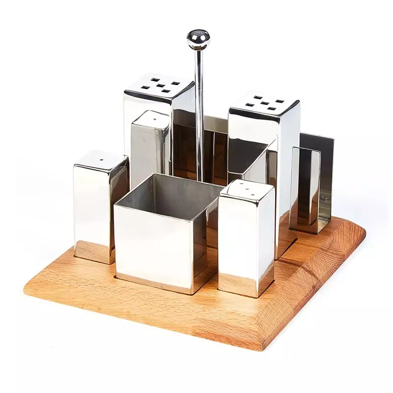 Biradlı Groovy Altılı Kare Tuzluk-Baharatlık Takımı (Parlak&Mat) (GRV-95) - 1