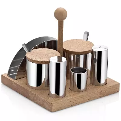 Biradlı Groovy Altılı Tuzluk Baharatlık Takımı (Parlak&Mat) 16x16x2 cm (GRV-71)