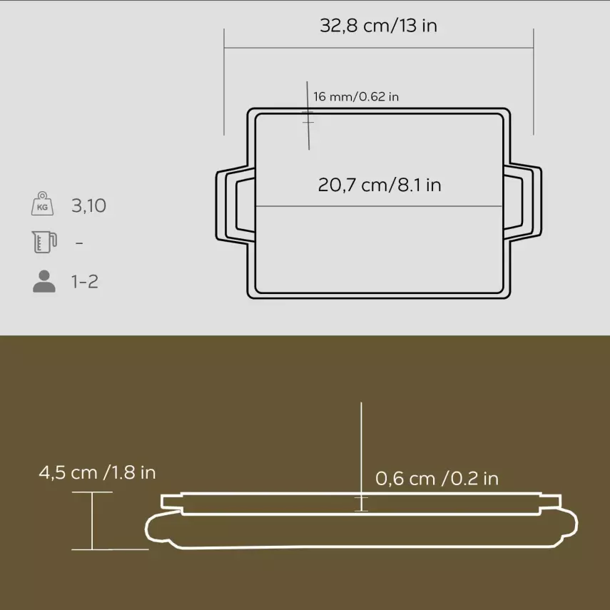Lava Döküm Dikdörtgen Çift Yön Izgara ve Düz Yüzey Hot Plate Kayın Servis Ahşabı Ölçü 22x15cm (LV ECO HP 2215 T13 K4-1) - 2