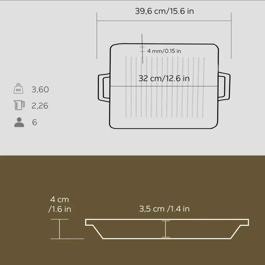 Lava Döküm Dikdörtgen Izgara Tavası Döküm Demir Yekpare Çift Kulplu Ölçü 26x32cm (LV ECO GT 2632 T3) - 6