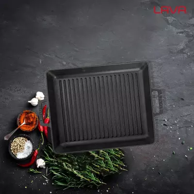 Lava Döküm Dikdörtgen Izgara Tavası Döküm Demir Yekpare Çift Kulplu Ölçü 26x32cm (LV ECO GT 2632 T3) - 7