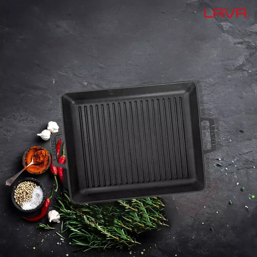 Lava Döküm Dikdörtgen Izgara Tavası Döküm Demir Yekpare Çift Kulplu Ölçü 26x32cm (LV ECO GT 2632 T3) - 7