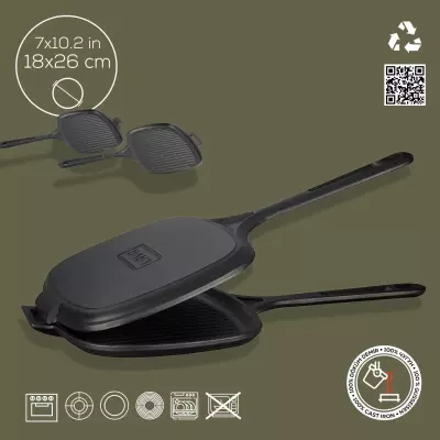 Lava Döküm Dikdörtgen Izgara Tost Makinası Döküm Demir Yekpare Saplı Ölçü 18x26cm (LV TST 1826) - 6