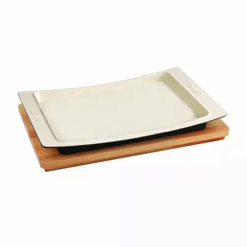 Lava Döküm Dikdörtgen Servis Tabağı ve Kayın Servis Ahşabı. Ölçü 36x24cm (LV ST 3624 K4 CR) - 1