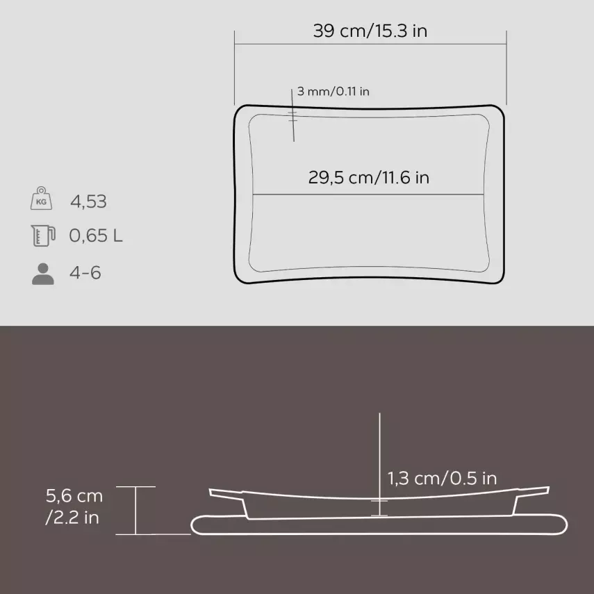Lava Döküm Dikdörtgen Servis Tabağı ve Kayın Servis Ahşabı. Ölçü 36x24cm (LV ST 3624 K4 CR) - 2