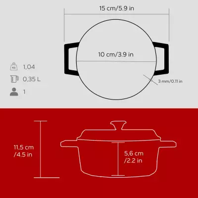 Lava Döküm Mini Tencere. Trendy Serisi Çap(Ø)10 cm. (LV Y TC 10 K2 R) - 5