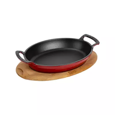 Lava Döküm Oval Sahan Döküm Demir Yekpare Çift Kulplu Kayın Servis Ahşabı Ölçü 23x17cm (LV O TV 2317 SHN AH 221 BE )