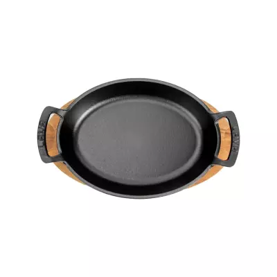 Lava Döküm Oval Sahan Döküm Demir Yekpare Çift Kulplu Kayın Servis Ahşabı Ölçü 23x17cm (LV O TV 2317 SHN AH 221 BE ) - 2