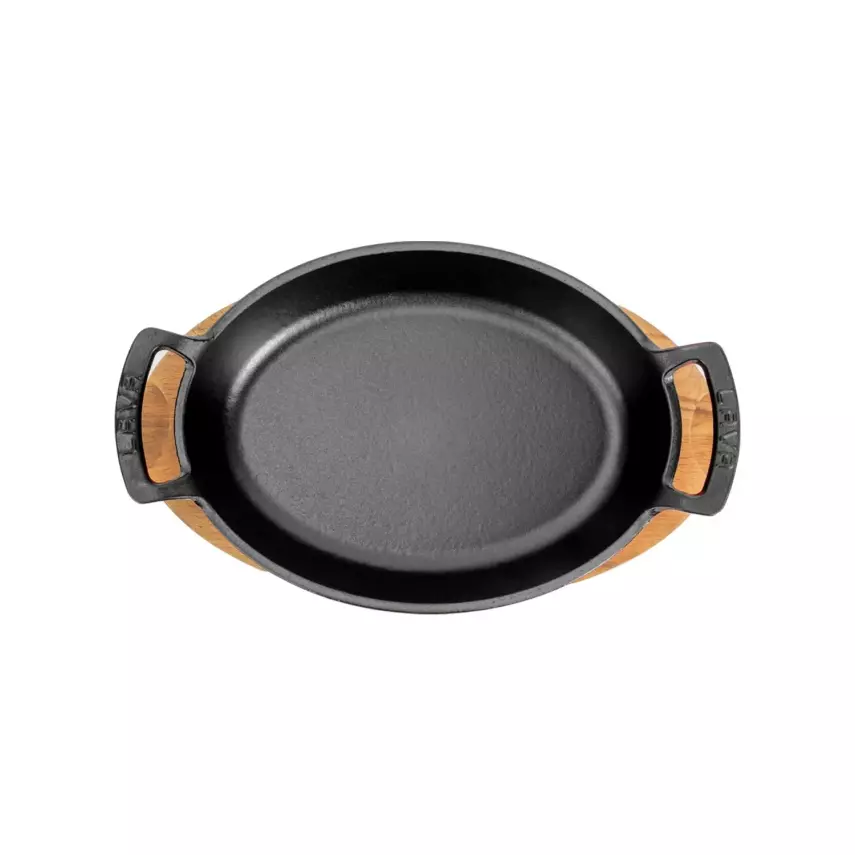 Lava Döküm Oval Sahan Döküm Demir Yekpare Çift Kulplu Kayın Servis Ahşabı Ölçü 23x17cm (LV O TV 2317 SHN AH 221 BE ) - 2