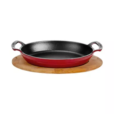 Lava Döküm Oval Sahan Döküm Demir Yekpare Çift Kulplu Kayın Servis Ahşabı Ölçü 23x17cm (LV O TV 2317 SHN AH 221 BE ) - 3