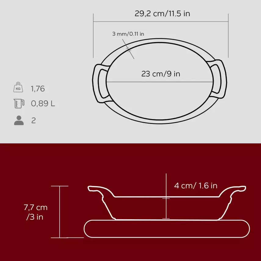 Lava Döküm Oval Sahan Döküm Demir Yekpare Çift Kulplu Kayın Servis Ahşabı Ölçü 23x17cm (LV O TV 2317 SHN AH 221 BE ) - 4