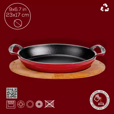 Lava Döküm Oval Sahan Döküm Demir Yekpare Çift Kulplu Kayın Servis Ahşabı Ölçü 23x17cm (LV O TV 2317 SHN AH 221 BE ) - 7