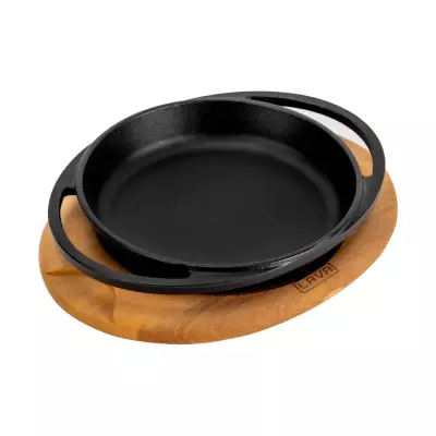 Lava Döküm Yuvarlak Sahan Döküm Demir Yekpare Çift Kulplu Kayın Servis Ahşabı Çap(Ø)20cm (LV ECO Y TV 20 K4)