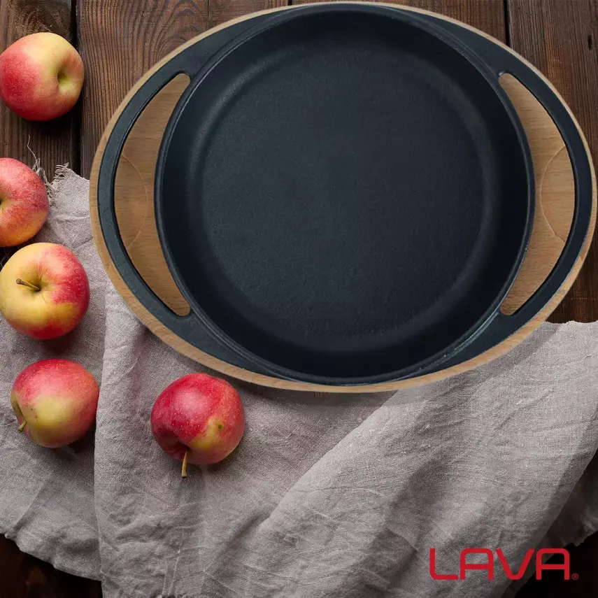 Lava Döküm Yuvarlak Sahan Döküm Demir Yekpare Çift Kulplu Kayın Servis Ahşabı Çap(Ø)20cm (LV ECO Y TV 20 K4) - 5