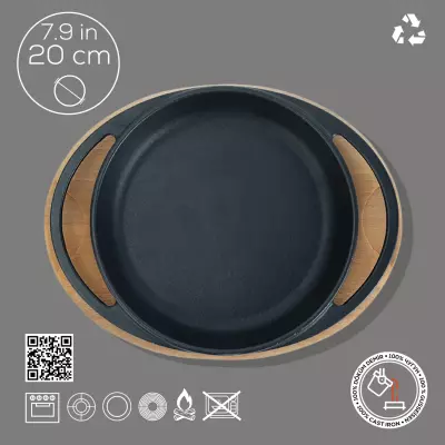 Lava Döküm Yuvarlak Sahan Döküm Demir Yekpare Çift Kulplu Kayın Servis Ahşabı Çap(Ø)20cm (LV ECO Y TV 20 K4) - 6