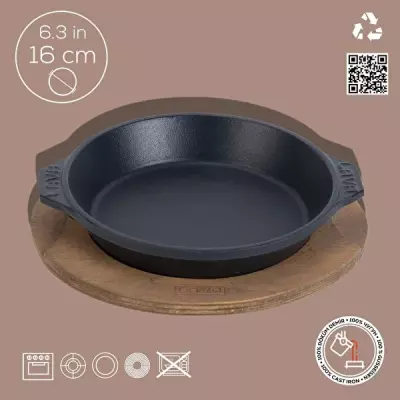 Lava Döküm Yuvarlak Servis Tabağı ve Ahşap altlığı. Çap(Ø)16cm ( LV HRC 061 AH 061 PL ) - 2