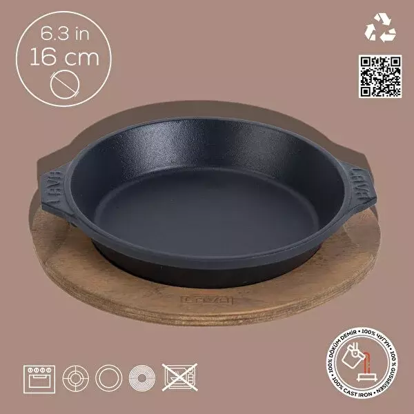 Lava Döküm Yuvarlak Servis Tabağı ve Ahşap altlığı. Çap(Ø)16cm ( LV HRC 061 AH 061 PL ) - 2