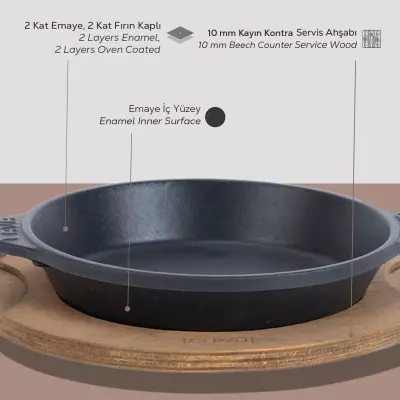 Lava Döküm Yuvarlak Servis Tabağı ve Ahşap altlığı. Çap(Ø)16cm ( LV HRC 061 AH 061 PL ) - 4