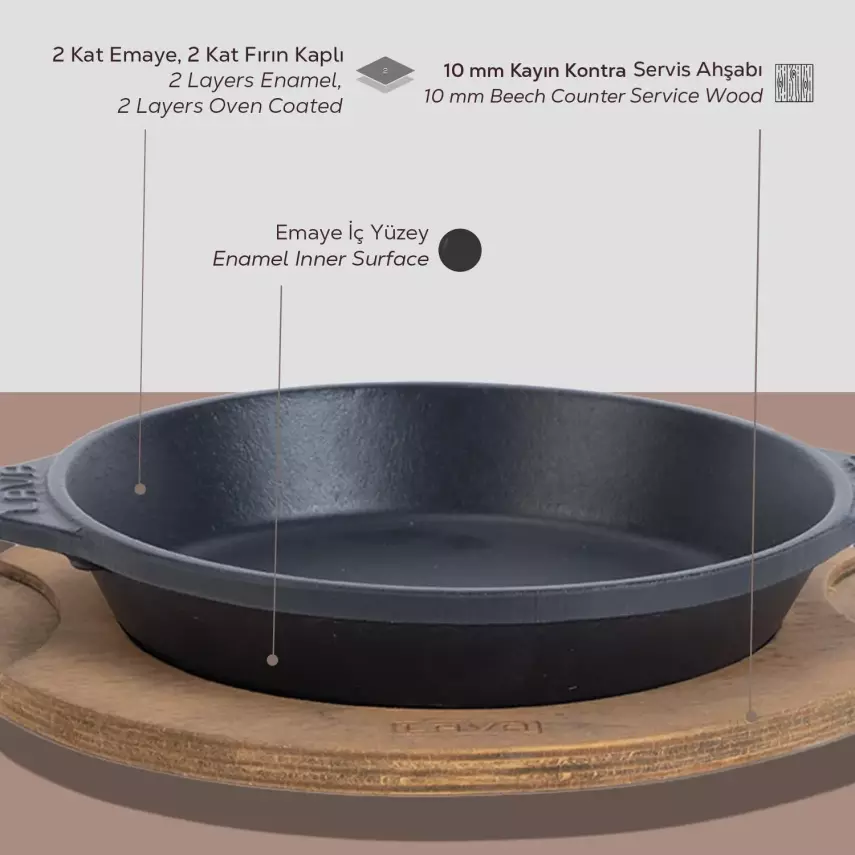 Lava Döküm Yuvarlak Servis Tabağı ve Ahşap altlığı. Çap(Ø)16cm ( LV HRC 061 AH 061 PL ) - 4