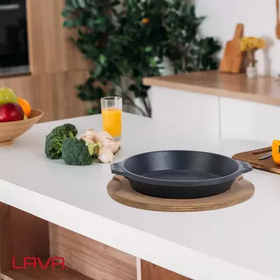 Lava Döküm Yuvarlak Servis Tabağı ve Ahşap altlığı. Çap(Ø)16cm ( LV HRC 061 AH 061 PL ) - 5