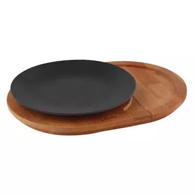 Lava Döküm Yuvarlak Servis Tabağı ve Kayın Servis Ahşabı. Çap(Ø)25cm (LV Y TB 25 K44)