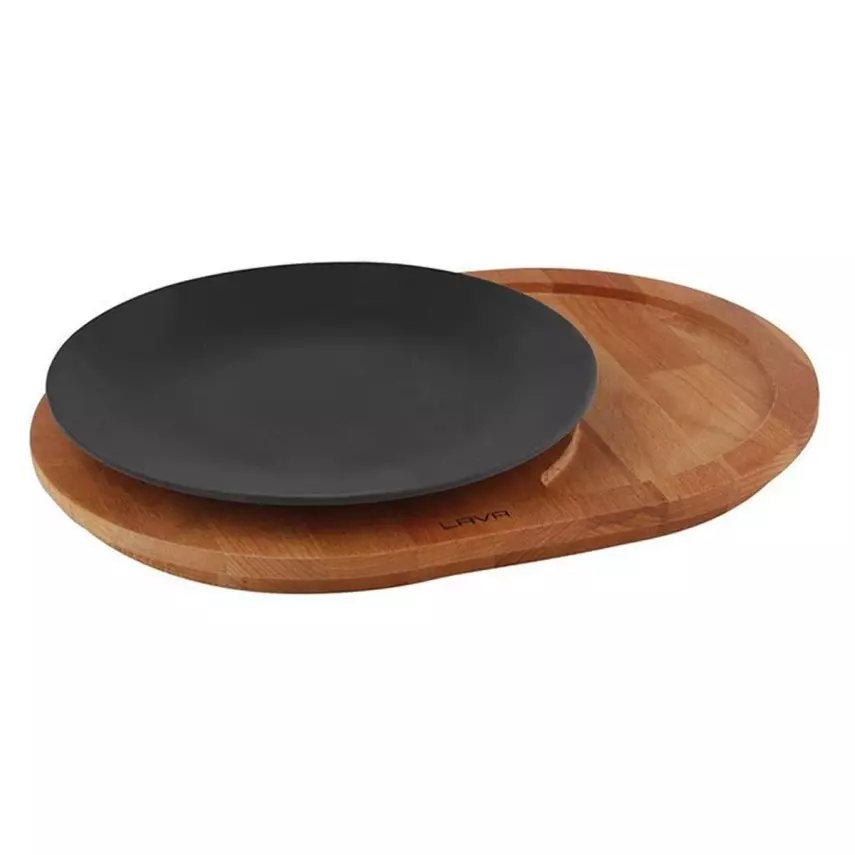 Lava Döküm Yuvarlak Servis Tabağı ve Kayın Servis Ahşabı. Çap(Ø)25cm (LV Y TB 25 K44) - 1