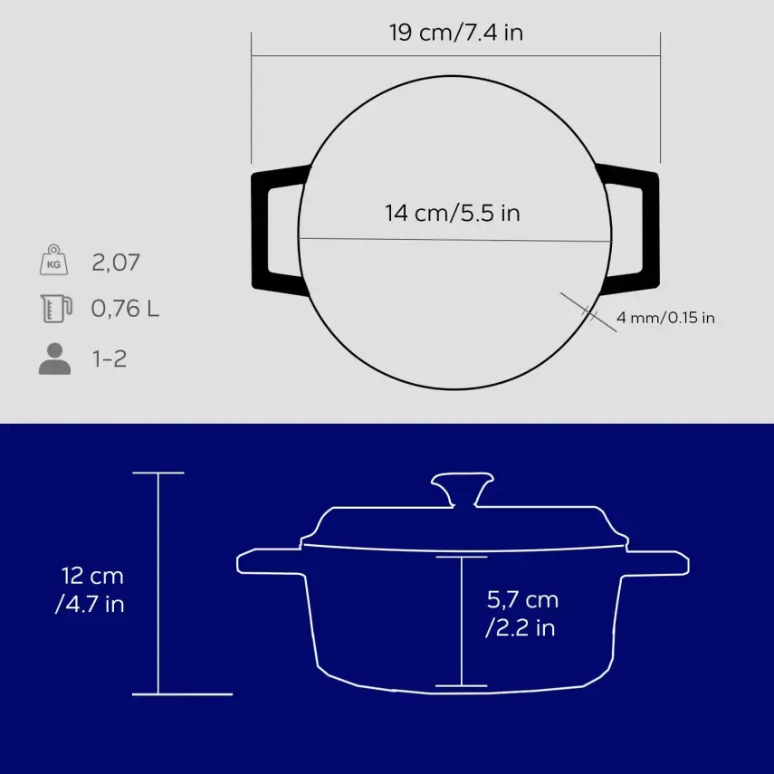 Lava Döküm Yuvarlak Tencere. Trendy Çap(Ø) 14cm (LV Y TC 14 K2) - 4
