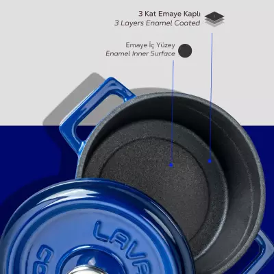 Lava Döküm Yuvarlak Tencere. Trendy Çap(Ø) 14cm (LV Y TC 14 K2) - 5