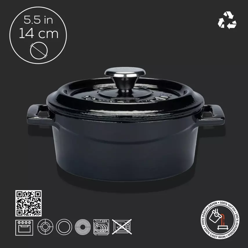 Lava Döküm Yuvarlak Tencere. Trendy Çap(Ø) 14cm (LV Y TC 14 K2) - 9