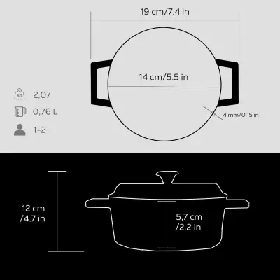 Lava Döküm Yuvarlak Tencere. Trendy Çap(Ø) 14cm (LV Y TC 14 K2) - 10