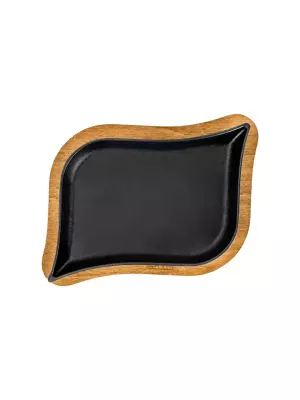 LAVA Siyah Dikdörtgen Servis Tabağı ve Ahşap altlığı. Ölçü 13x19cm (LV HRC 069 AH 069 WS) - 3