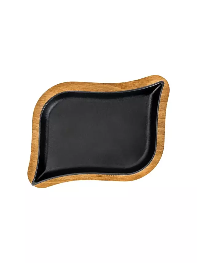 LAVA Siyah Dikdörtgen Servis Tabağı ve Ahşap altlığı. Ölçü 13x19cm (LV HRC 069 AH 069 WS) - 3