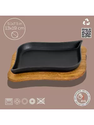 LAVA Siyah Dikdörtgen Servis Tabağı ve Ahşap altlığı. Ölçü 13x19cm (LV HRC 069 AH 069 WS) - 5