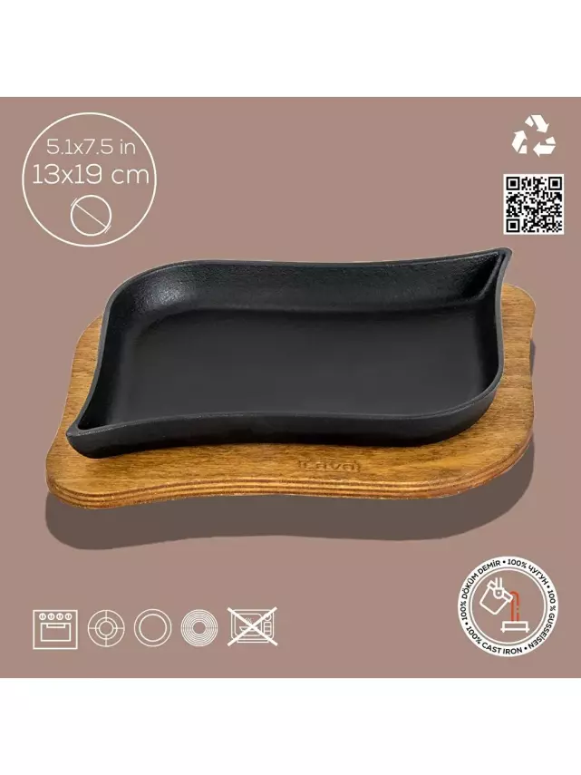 LAVA Siyah Dikdörtgen Servis Tabağı ve Ahşap altlığı. Ölçü 13x19cm (LV HRC 069 AH 069 WS) - 5