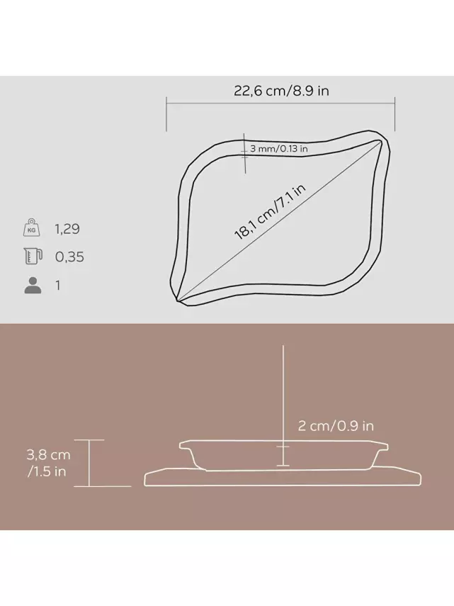 LAVA Siyah Dikdörtgen Servis Tabağı ve Ahşap altlığı. Ölçü 13x19cm (LV HRC 069 AH 069 WS) - 6