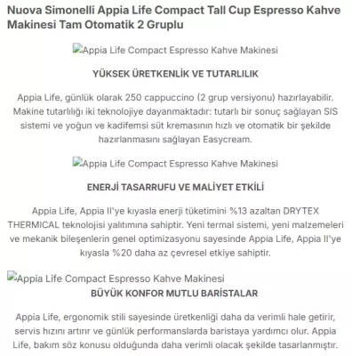 Nuova Simonelli Appia Life Compact Tall Cup Tam Otomatik Espresso Kahve Makinesi 2 Gruplu Siyah - 3