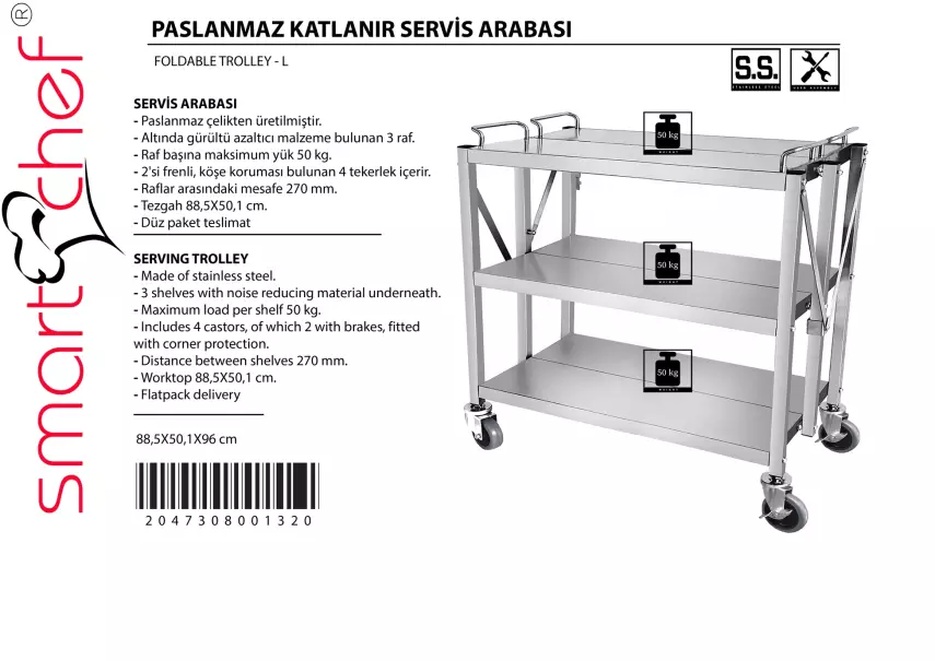 PASLANMAZ KATLANIR SERVİS ARABASI 3 KATLI - 4