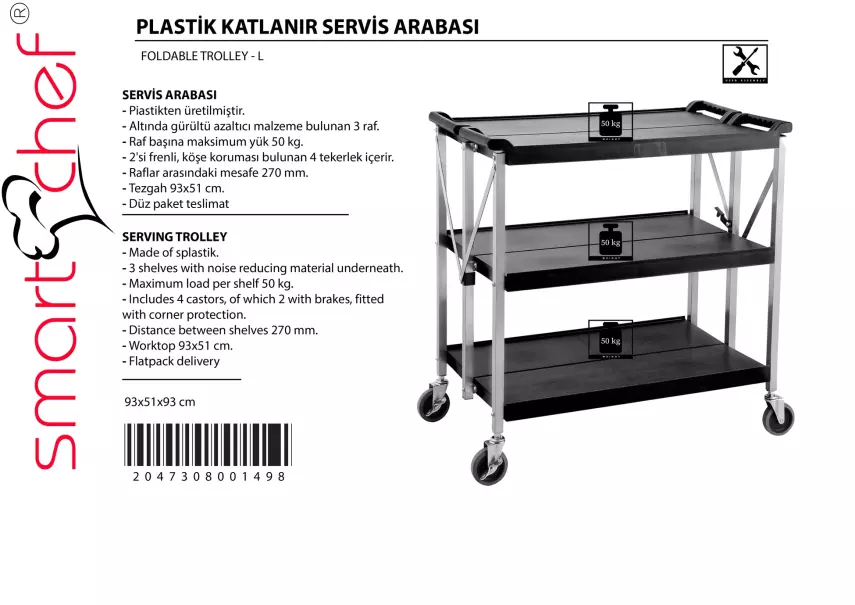 SMARTCHEF PLASTİK KATLANIR SERVİS ARABASI 3 KATLI - 10