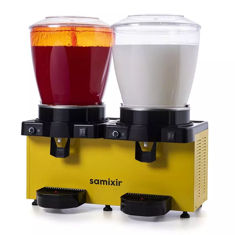 Samixir SM44.AY Panaromik Analog Twin Soğuk İçecek Dispenseri, 22+22 L, Fıskiyeli ve Karıştırıcılı, Sarı - 1